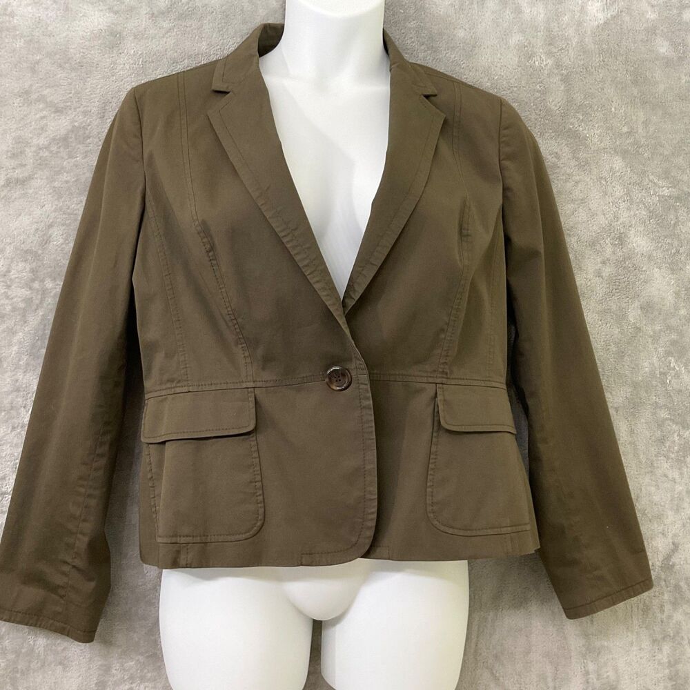 Talbots blazer Jacket women Size18 green/brown Button Front flap pockets Lined
